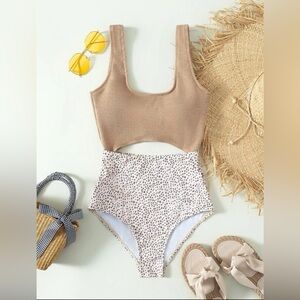 Tan Cut Out One Piece Suimsuit